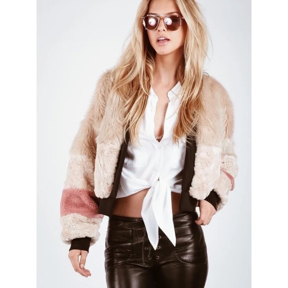 Young Fabulous & Broke Faux Fur Pink Fuzzy Paris Jacket Size Small